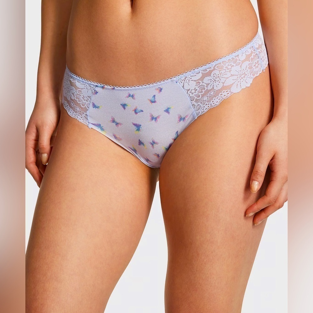NWT Victoria’s Secret No Show Thong Butterfly Patterns in Soft Iris. Smalls.